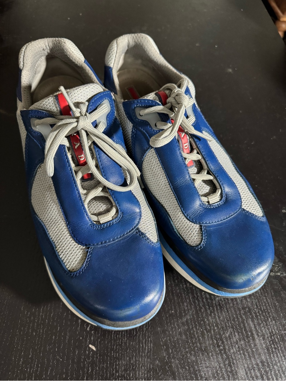 PRADA Blue Gray White Leather Mesh Low Top Lace Up Athletic Sneakers. Sz9.5